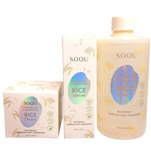 Set of 3 SOQU Moisturizing/Brightening‎ RICE CREAM/SERUM /TONER